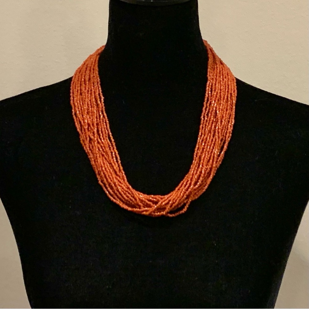 Vintage Venetian Murano Multi Strand Red Glass Seed Beaded Torsade Necklace